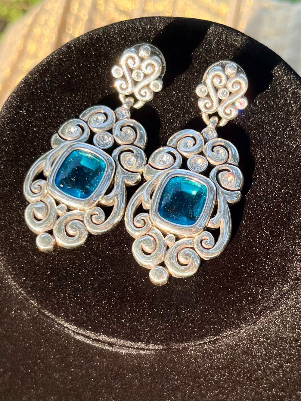 Brighton Silver Filigree Earrings with Teal Blue Stones
